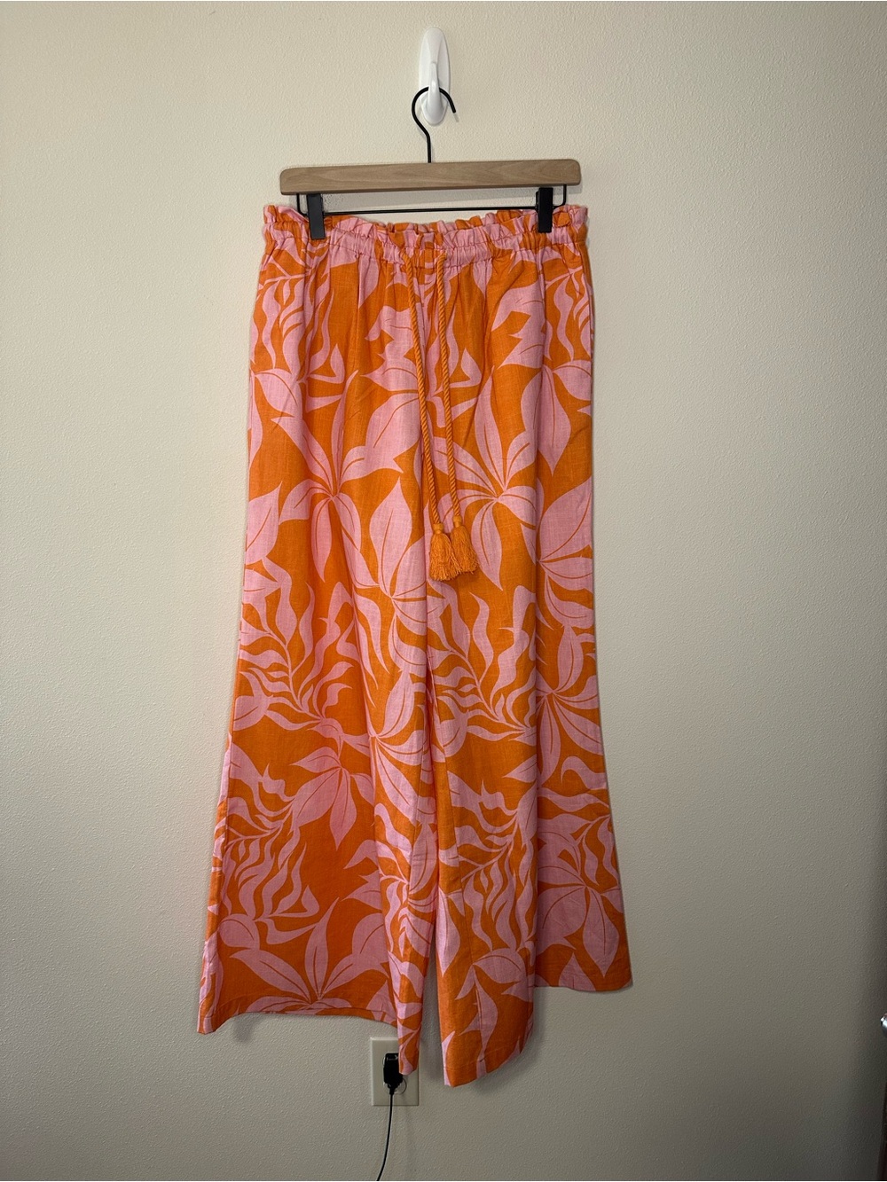 NWT AUR OCEÀ BRASILE Gathered Wide Leg Pant pink orange floral hibiscus - Picture 8 of 12